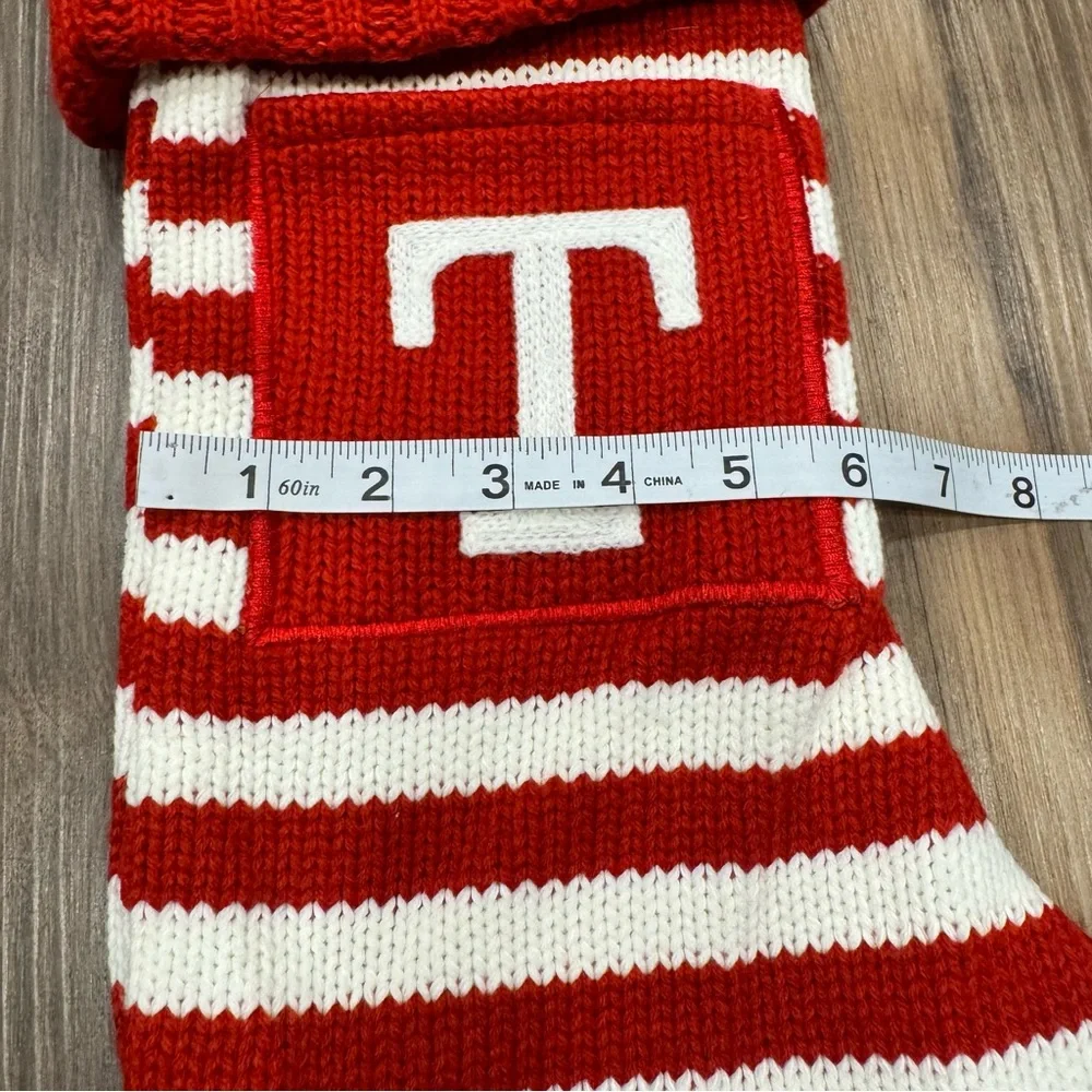 Wondershop Target Knit Striped Monogram Christmas Stocking Red‎ White Letter T